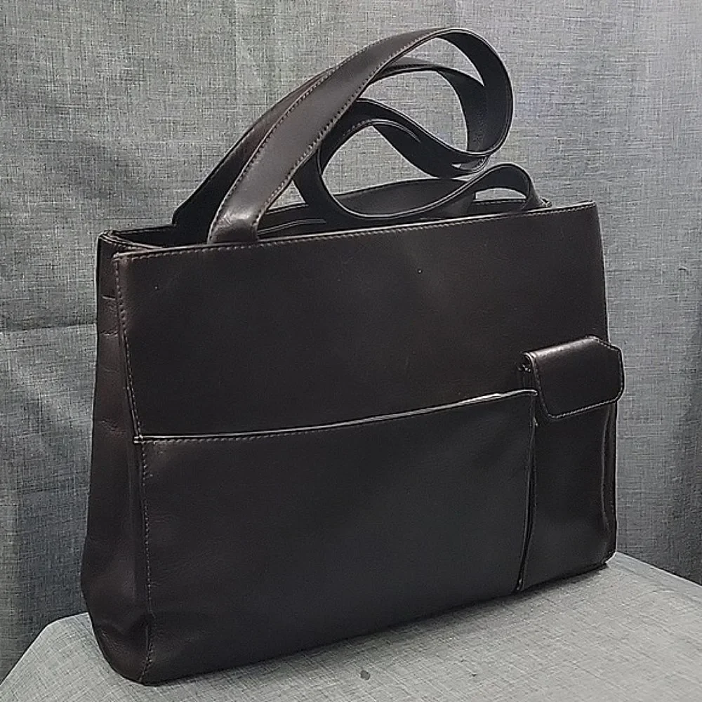 Wilson's Women's Dark Brown Leather Office Tote shoulder Bag Briefcase '90s Y2K